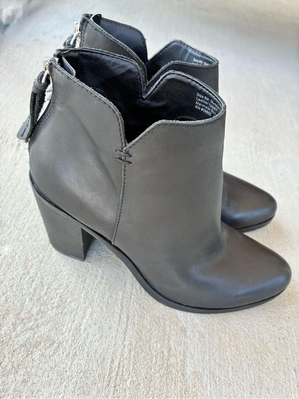 bp Black Leather Scalloped Ankle Booties with Block Heel size 8